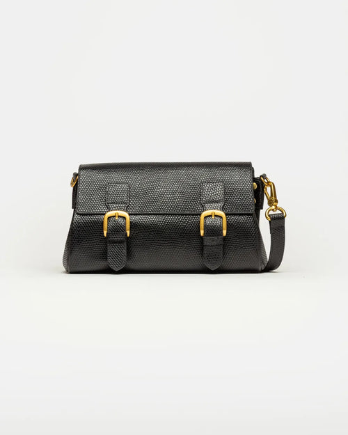 Bandolera Elise en cuero snake bitono negro