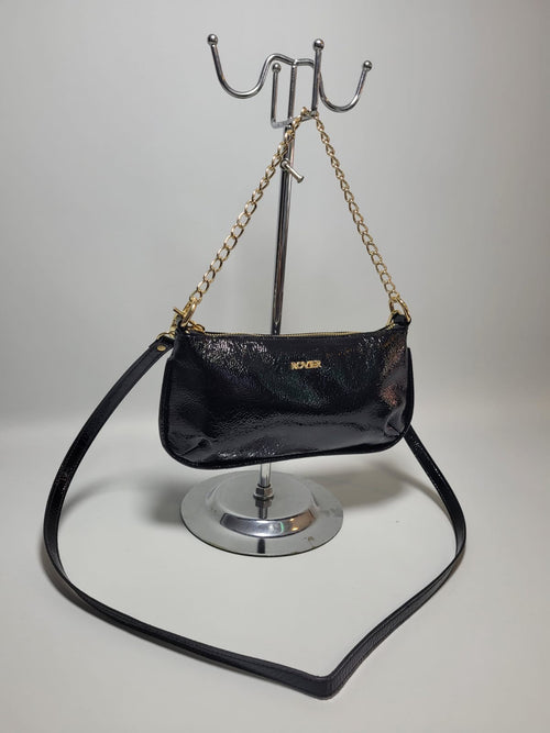 Bandolera Ibiza en cuero genuino negro charol
